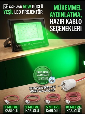 Fimaxi 50W Güçlü Yeşil LED Projektör – Hazır Kablolu  3metre Kablolu