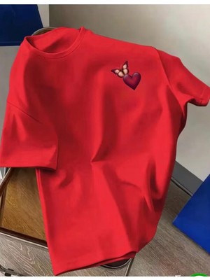 Nigrum Pardus Nıgrum Pardus Yeni Sezon Kelebeğin Kalbi Baskılı %100 Pamuk Büyük Beden Kadın T-Shirt