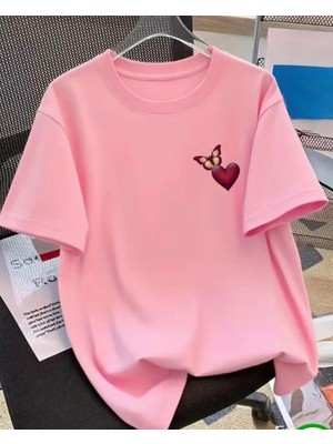 Nigrum Pardus Nıgrum Pardus Yeni Sezon Kelebeğin Kalbi Baskılı %100 Pamuk Büyük Beden Kadın T-Shirt