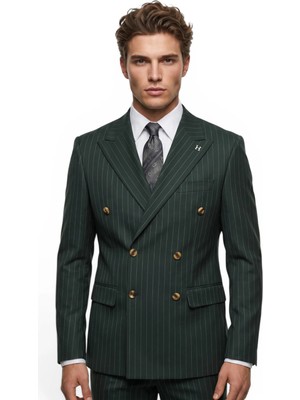 HERMOSE Sartorial | Zümrüt Yeşili Çizgili Kruvaze Takım Elbise