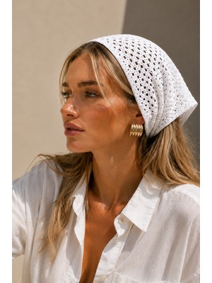 Wega Moda Kadın File Örgü Bandana Yazlık Delikli Triko Saç Bandanası Plaj Uyumlu