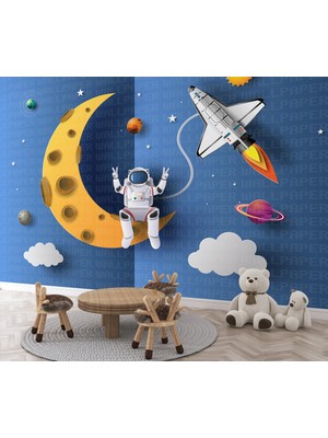 Arterior Wallpaper 150 cm x 100 cm Astronot Mekik Uzay Serisi 03 Çocuk Odası Poster Duvar Kağıdı