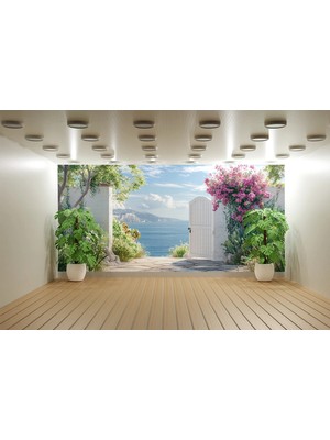 Arterior Wallpaper 180 cm x 100 cm Bahçe Kapısından Deniz Manzarası Poster Duvar Kağıdı