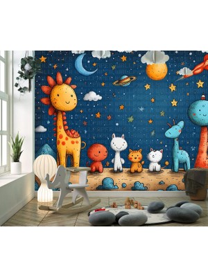 Arterior Wallpaper 130 cm x 100 cm Hayvanlar ve Gökyüzü Uzay Serisi 14 Çocuk Odası Poster Duvar Kağıdı