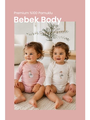 İlays Babywearing Premium %100 Pamuklu Çıt Çıtlı Nakışlı Uzun Kollu Bebek Zıbın Body 2li Set Takım