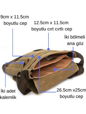 Old Cotton Cargo 7112 Postacı Omuz Çantası Bayan ve Erkek için Çapraz Su Geçirmez Mumlu Kanvas Çok Bölmeli Gözlü Okul Tablet Çanta - Açık Kahverengi