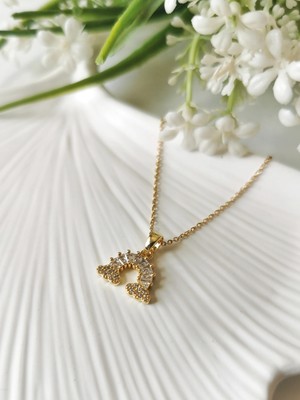 Halley Concept Zirkon Taşlı Gökkuşağı Gold Çelik Kolye