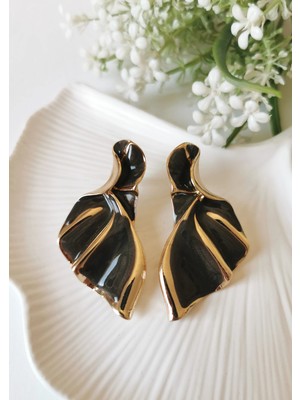 Halley Concept Sütlü Kahve Mine Kaplama Çelik Küpe 3x6 cm Gold Detaylı Abiye Küpe