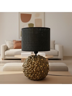 Ottiotte Gild-Black Siyah Hasır Başlıklı Modern Masa Lambası Abajur
