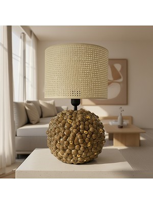Ottiotte Gild-Black Ekru Hasır Başlıklı Modern Masa Lambası Abajur