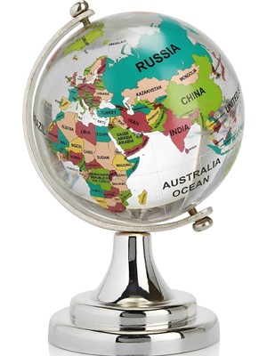 Wolawood Standlı Dönen Şeffaf Atlas Küre Yüksek Kalite Kristal Cam Dünya Haritası Küresi Eğitim Hediyelik Mini Biblo Ev, Ofis, Masa Dekoru