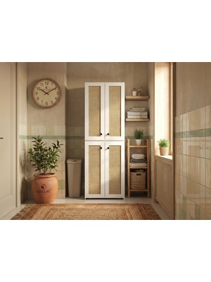 Kenz Life Kenzlife Çamaşır-Kurutma-Bulaşık Makinesi Dolabı Roksana Mat Beyaz 180*70*60 Jut Kare Mdf Gövde