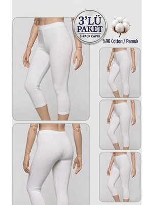 Altınay 3'lü Büyük Beden Pamuklu Kadın Tayt Yüksek Bel Kapri Rahat Esnek Toparlayıcı - Plus Size Capri Leggings - 5060