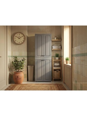 Kenz Life Kenzlife Membran Çamaşır-Kurutma Makinesi Dolabı Roksana Gribyz Çerçeve 180*70*60 Mebran Kapak Suntalam Gövde Banyo Çift Katlı Arkalıksız