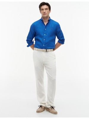 Tommy Hilfiger Pıgment Dyed Lı Solıd Rf Shırt Erkek Mavi Gömlek - MW0MW41530
