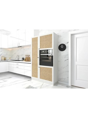 Kenz Life Kenzlife Ankastre Fırın Dolabı Banu Mat Beyaz 180*100*56 Jut Kare Kapak Mdf Gövde
