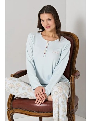 Kadın Pijama Takımı - Viskon Kumaş, Uzun Kollu, Çiçek Desenli Ev Giyim - 1913