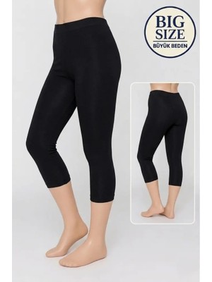 Altınay Büyük Beden Pamuklu Kadın Tayt Yüksek Bel Kapri Rahat Esnek Toparlayıcı - Plus Size Capri Leggings - 5060