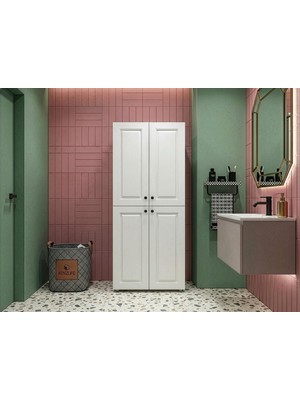 Kenz Life Kenzlife Membran Çamaşır-Kurutma Makinesi Dolabı Jelena Gribyz Çerçeve 180*70*60 Mebran Kapak Mdf Gövde Banyo Çift Katlı Arkalıksız