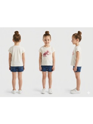 Benetton  Kız Çocuk Bisiklet Yaka T-Shirt
