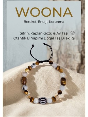 Woona Sitrin Taşı & Kaplan Gözü Taşı & Ay Taşı Otantik El Yapımı Doğal Taş Bereket, Enerji ve Korunma Bilekliği