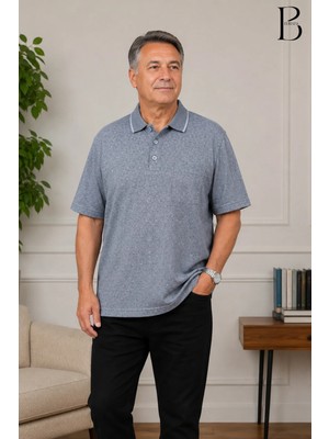 BURSPA Rahat Kesim Yakalı Cepli Erkek Baba Açık Mavi Yazlık T-Shirt