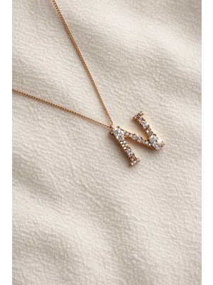 Owentis Çelik Rose Gold Taşlı N Harf Kolye -Kararma Yapmaz-