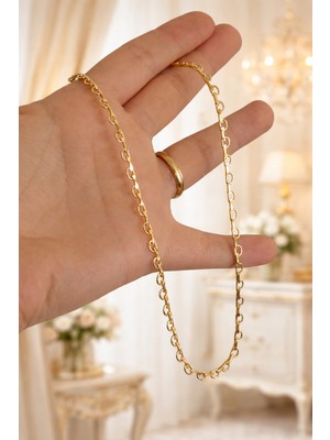 Owentis Çelik Gold Kuyumcu Model Çentik Zincir Kolye 50 cm -Kararma Yapmaz-