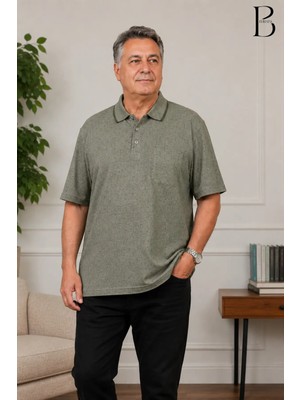 BURSPA Rahat Kesim Yakalı Cepli Erkek Baba Haki Yazlık T-Shirt