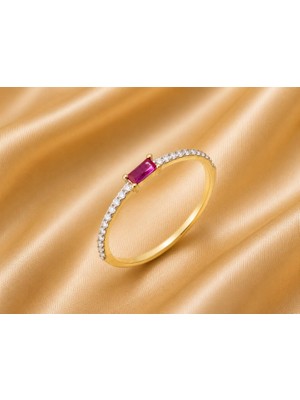 Rome Oro Pembe Baget Taşlı Yüzük
