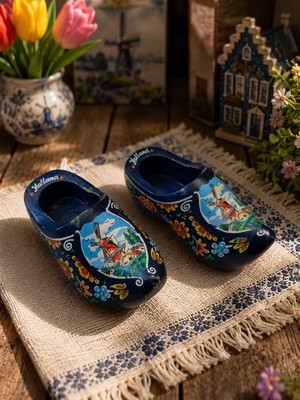 Hureggo Vintage Hollanda Temalı El Boyaması Minyatür Ahşap Takunya - 9 cm & 2 Adet Set