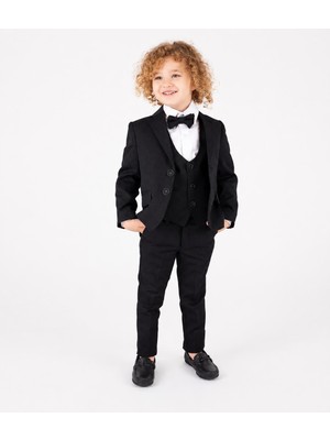 Ay Kids Erkek Çocuk Damatlık Siyah Takım Elbise 4'lü Set (Ceket, Gömlek, PANTOLON,PAPYON)5400-