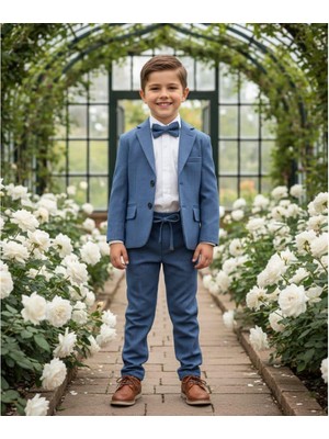 Ay Kids Erkek Çocuk Damatlık 4 Parça Mavi Blazer Ceketli Şık Takım Elbise 5428-MY