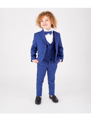 Ay Kids Erkek Çocuk Damatlık  Mavi Takım Elbise 4'lü Set (Ceket, Gömlek, PANTOLON,PAPYON)5400-