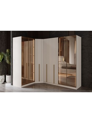 Doressa Noyer 7 Kapılı 4 Reflekte Camlı Köşe Gardırop