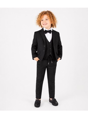 Ay Kids Erkek Çocuk Damatlık 4 Parça Siyah Blazer Ceket & Gömlek & Pantalon & Papyon  Şık Takım Elbise 5428-