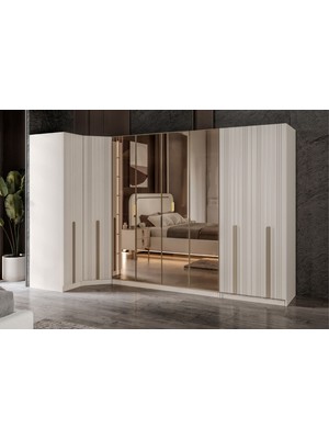 Doressa Noyer 8 Kapılı Reflekte Camlı Köşe Gardırop