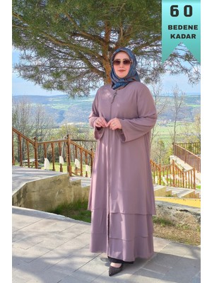 Elmas Tesettür Kadın Tesettür Giyim Büyük Beden Üç Katlı Astarlı Abaya Ferace