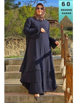 Elmas Tesettür Kadın Tesettür Giyim Büyük Beden Üç Katlı Astarlı Abaya Ferace