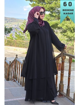 Elmas Tesettür Kadın Tesettür Giyim Büyük Beden Üç Katlı Astarlı Abaya Ferace