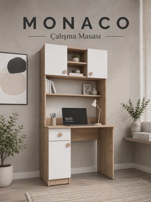Cozibo Monaco Çalışma Masası Modern Tasarım Beyaz Meşe Suntalam Malzeme ile Dayanıklı Yapı