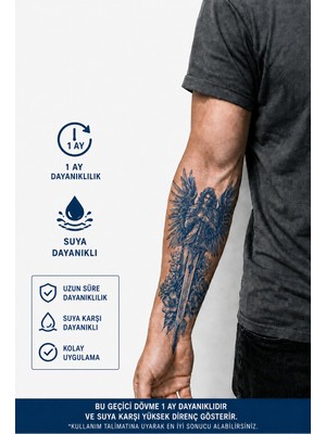 Tattoo MXT-003 Yarım Kol Kılıç ve Melek Desenli Geçici Dövme 1 Ay Kalıcı Suya Dayanıklı