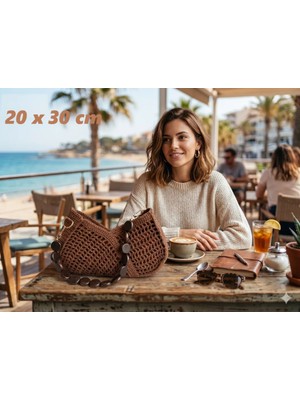 Şerice Handmade Yazlık Kadın Acı Kahve Omuz Çantası
