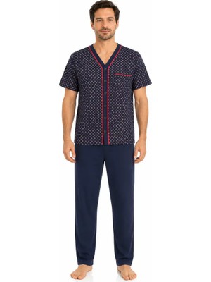 Pijapia %100 Pamuk Önden Düğmeli Kısa Kol Erkek Pijama Takım 3045
