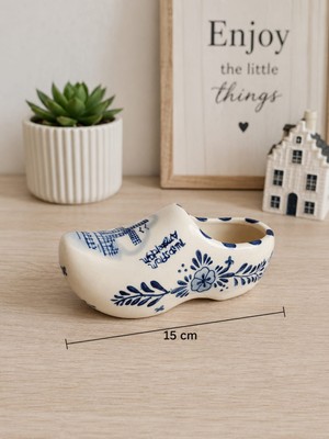 Hureggo Vintage Delft Blue Tarzı Hollanda Porselen Takunya Çarık Biblo - 15 cm