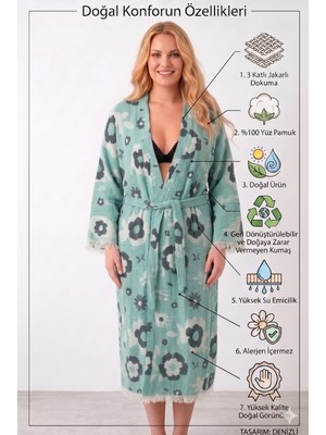Müslin Kimono Bornoz Sabahlık %100 Pamuk Üç Katlı Jakarlı Dokuma Türk Havlusu Peştamal Giyim