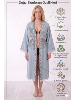 Müslin Kimono Bornoz Sabahlık %100 Pamuk Üç Katlı Jakarlı Dokuma Türk Havlusu Peştamal Giyim