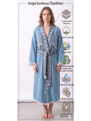 Müslin Kimono Bornoz Sabahlık %100 Pamuk Üç Katlı Jakarlı Dokuma Türk Havlusu Peştamal Giyim