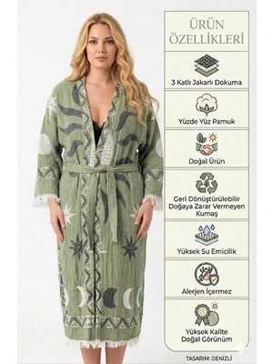 Müslin Kimono Bornoz Sabahlık %100 Pamuk Üç Katlı Jakarlı Dokuma Türk Havlusu Peştamal Giyim
