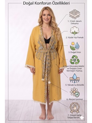 Müslin Kimono Bornoz Sabahlık %100 Pamuk Üç Katlı Jakarlı Dokuma Türk Havlusu Peştamal Giyim